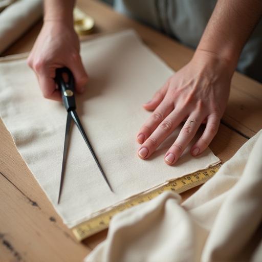 Manos cortando tela con tijeras de sastre